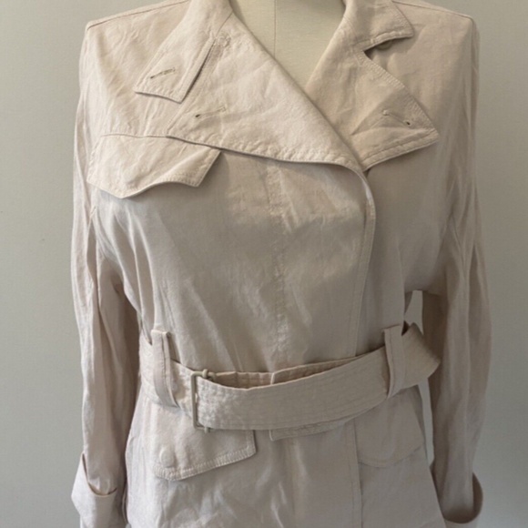 Women's Vince Drapey Belted Linen Blend Jacket Sand Glow Size SMALL Retail $445 - Picture 4 of 15